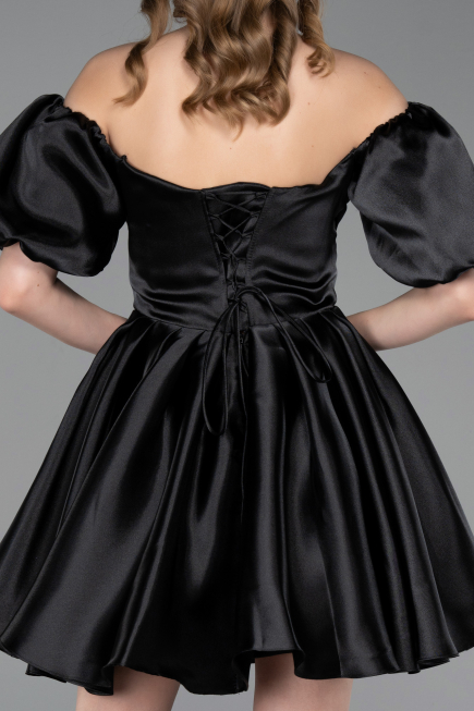 Short Black Satin Cocktail Dress ABK2605