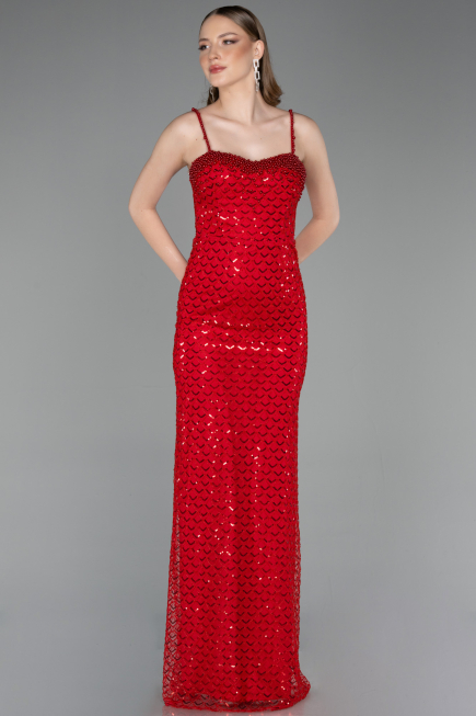 Long Red Scaly Evening Dress ABU6039
