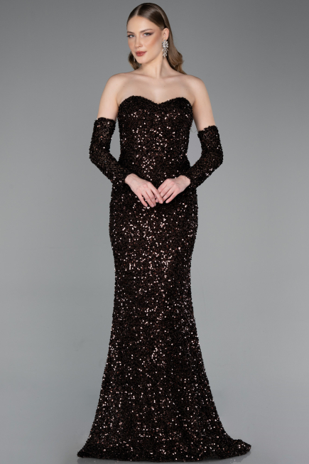 Long Brown Scaly Evening Dress ABU6041