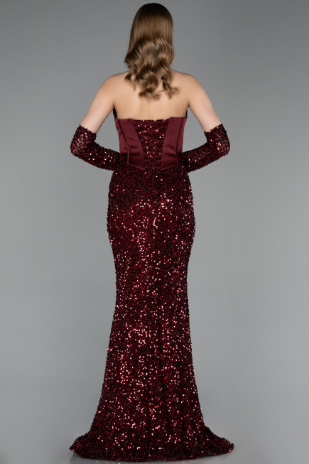 Long Burgundy Scaly Evening Dress ABU6041