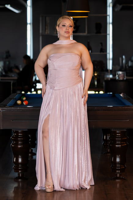Long Powder Color Chiffon Formal Plus Size Dress ABU5958