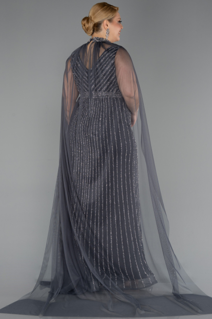 Long Anthracite Stony Plus Size Evening Dress ABU6024