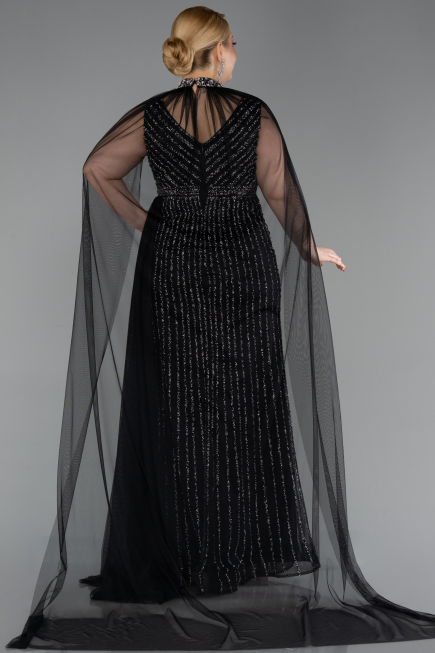 Long Black Stony Plus Size Evening Dress ABU6024