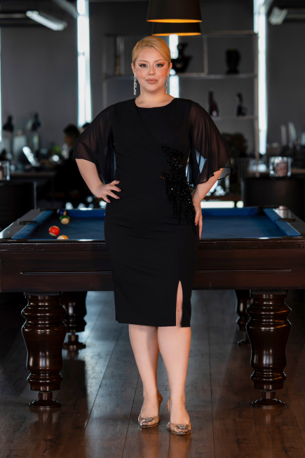 Midi Black Plus Size Cocktail Dress ABK2599