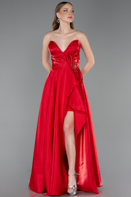 Long Red Satin Evening Dress ABU6049