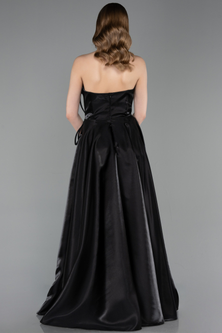 Long Black Satin Evening Dress ABU6049