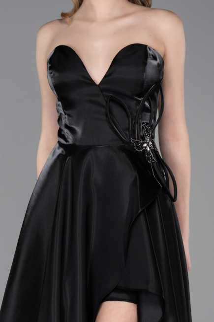 Long Black Satin Evening Dress ABU6049