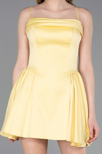 Short Yellow Satin Cocktail Dress ABK2608