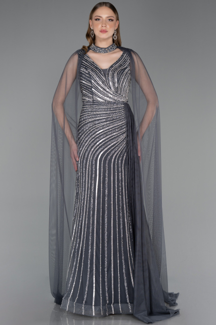 Long Anthracite Stony Evening Dress ABU6052