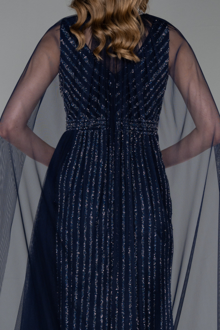 Long Navy Blue Stony Evening Dress ABU6052