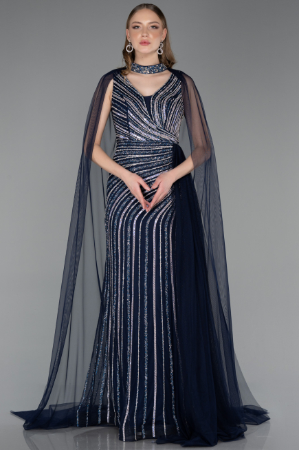 Long Navy Blue Stony Evening Dress ABU6052