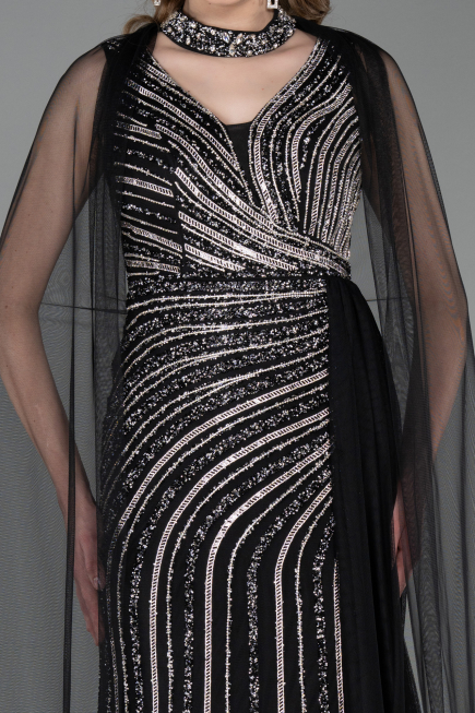 Long Black Stony Evening Dress ABU6052