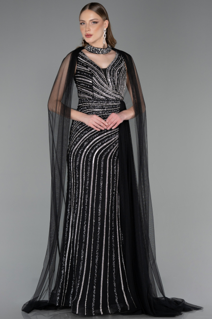 Long Black Stony Evening Dress ABU6052