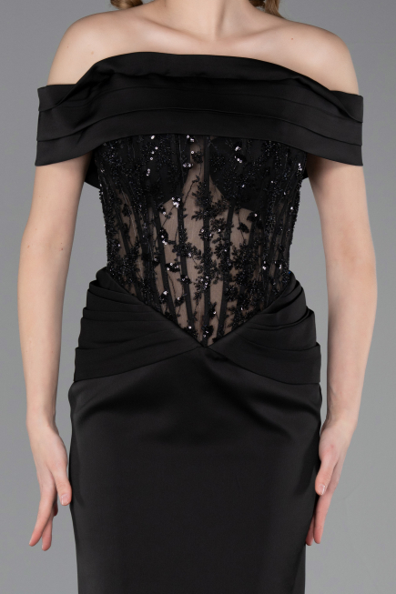 Long Black Satin Evening Dress ABU6054