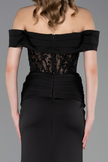 Long Black Satin Evening Dress ABU6054