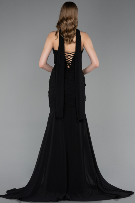 Long Black Chiffon Evening Dress ABU6055
