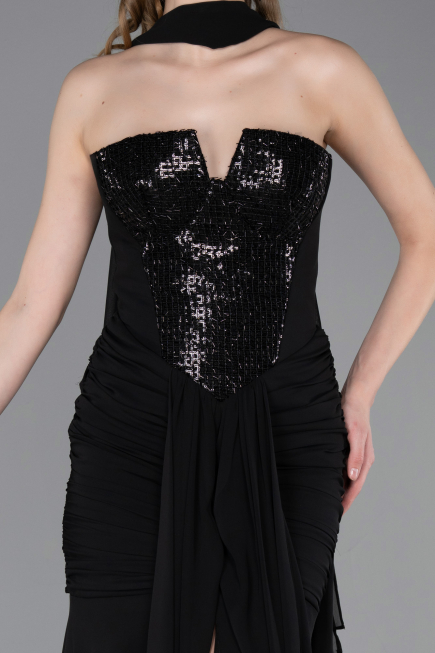 Long Black Chiffon Evening Dress ABU6055