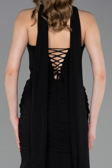 Long Black Chiffon Evening Dress ABU6055