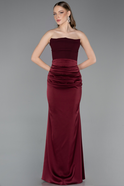 Long Burgundy Satin Prom Gown ABU6061