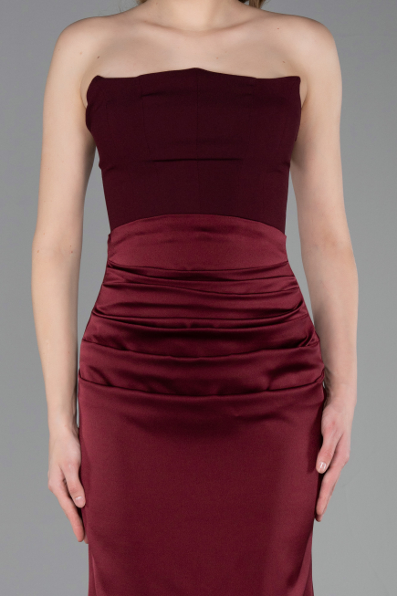 Long Burgundy Satin Prom Gown ABU6061