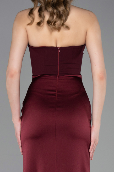 Long Burgundy Satin Prom Gown ABU6061