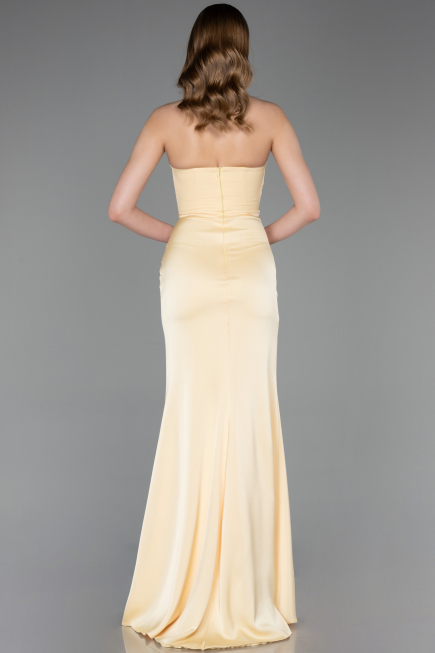 Long Yellow Satin Prom Gown ABU6061