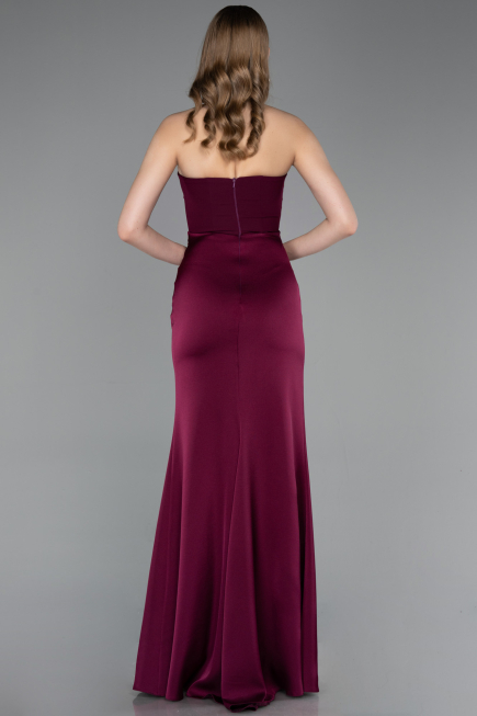 Long Cherry Colored Satin Prom Gown ABU6061