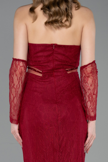 Burgundy Long Dantelle Evening Dress ABU5736