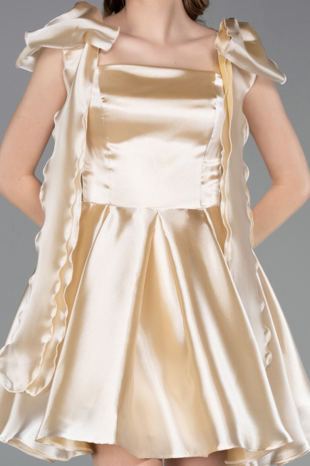 Short Beige Satin Cocktail Dress ABK2607