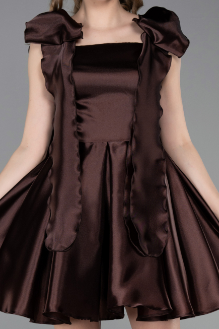 Short Brown Satin Cocktail Dress ABK2607
