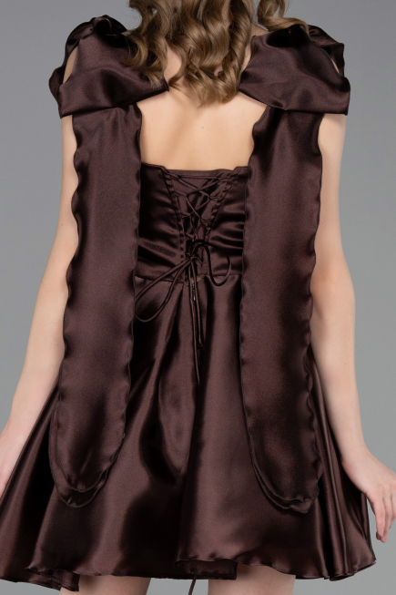 Short Brown Satin Cocktail Dress ABK2607