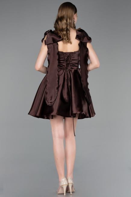 Short Brown Satin Cocktail Dress ABK2607