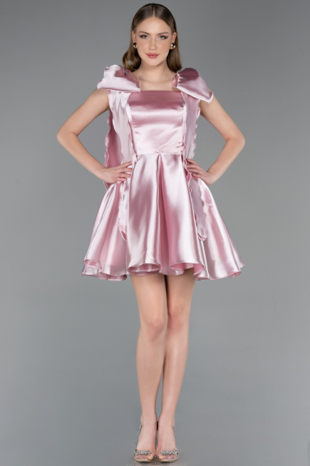 Short Powder Color Satin Cocktail Dress ABK2607