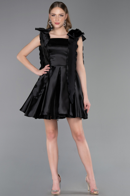 Short Black Satin Cocktail Dress ABK2607