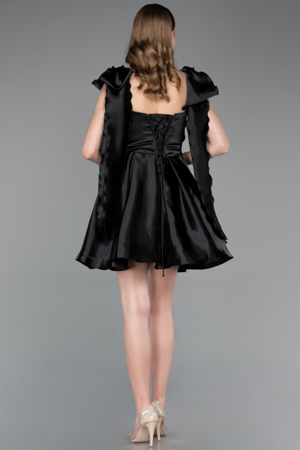 Short Black Satin Cocktail Dress ABK2607