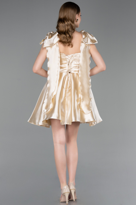 Short Beige Satin Cocktail Dress ABK2607
