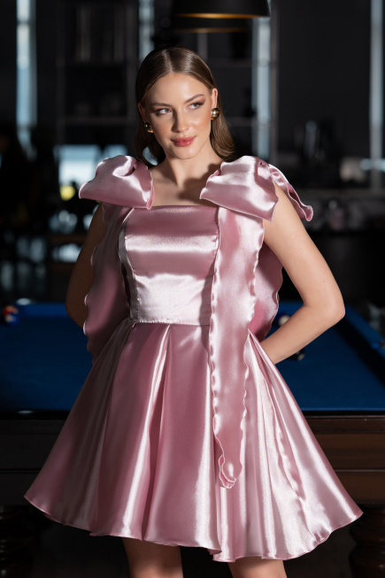 Short Powder Color Satin Cocktail Dress ABK2607