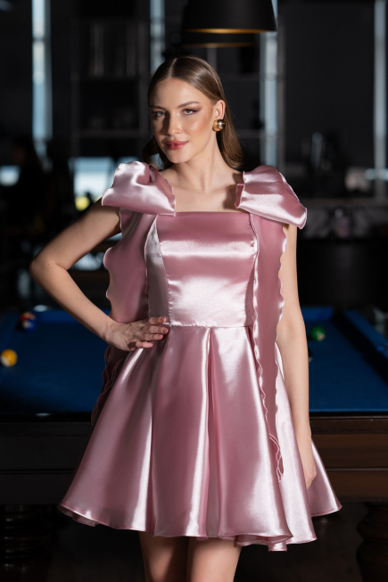 Short Powder Color Satin Cocktail Dress ABK2607
