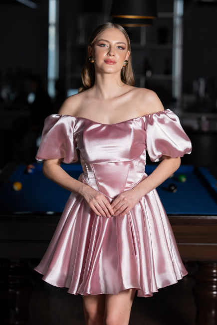 Short Powder Color Satin Cocktail Dress ABK2605