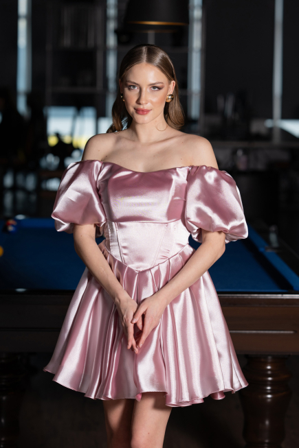 Short Powder Color Satin Cocktail Dress ABK2605