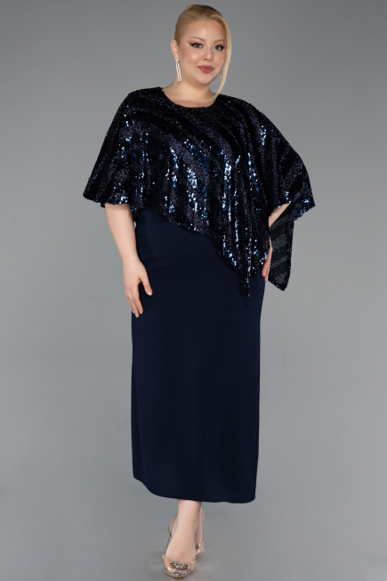 Midi Navy Blue Plus Size Evening Gown ABK2609