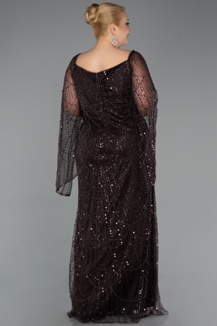 Brown Long Beaded Plus Size Evening Gown ABU5067