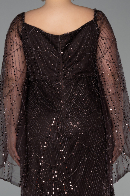 Brown Long Beaded Plus Size Evening Gown ABU5067
