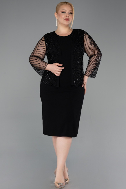 Midi Black Plus Size Evening Gown ABK2417