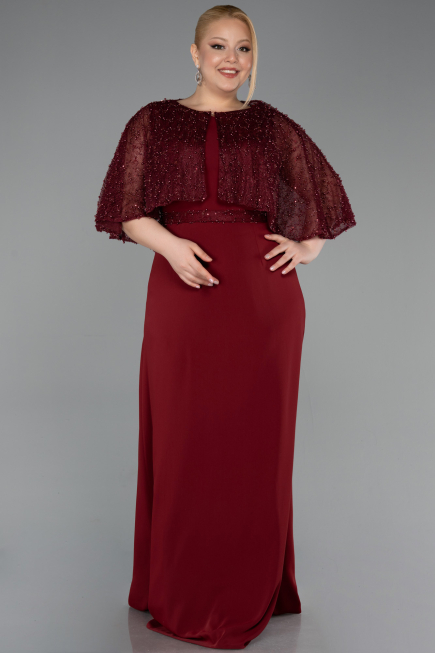 Long Burgundy Chiffon Plus Size Evening Dress ABU6063