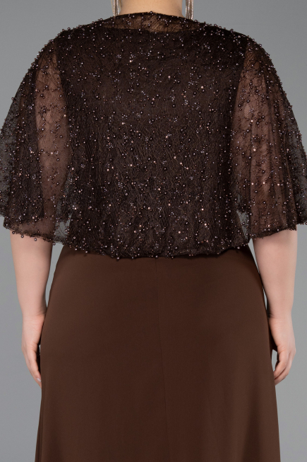 Long Brown Chiffon Plus Size Evening Dress ABU6063