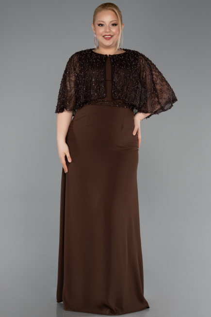 Long Brown Chiffon Plus Size Evening Dress ABU6063
