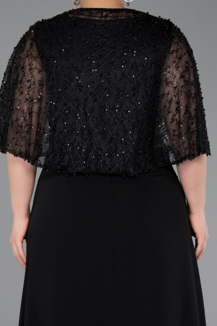 Long Black Chiffon Plus Size Evening Dress ABU6063