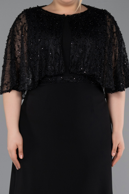 Long Black Chiffon Plus Size Evening Dress ABU6063