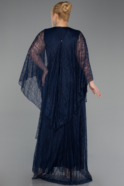 Long Navy Blue Dantelle Plus Size Evening Gown ABU6065